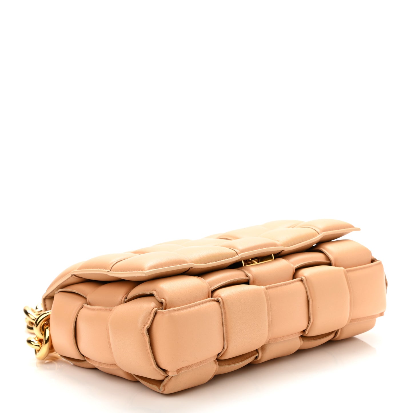 Lambskin Maxi Intreccio Padded Chain Cassette Crossbody Bag Almond