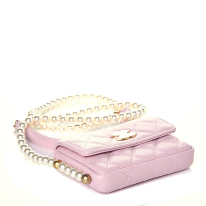 Chanel Calfskin Quilted About Pearls Card Holder Flap With Chain Light Pink 4 of 10