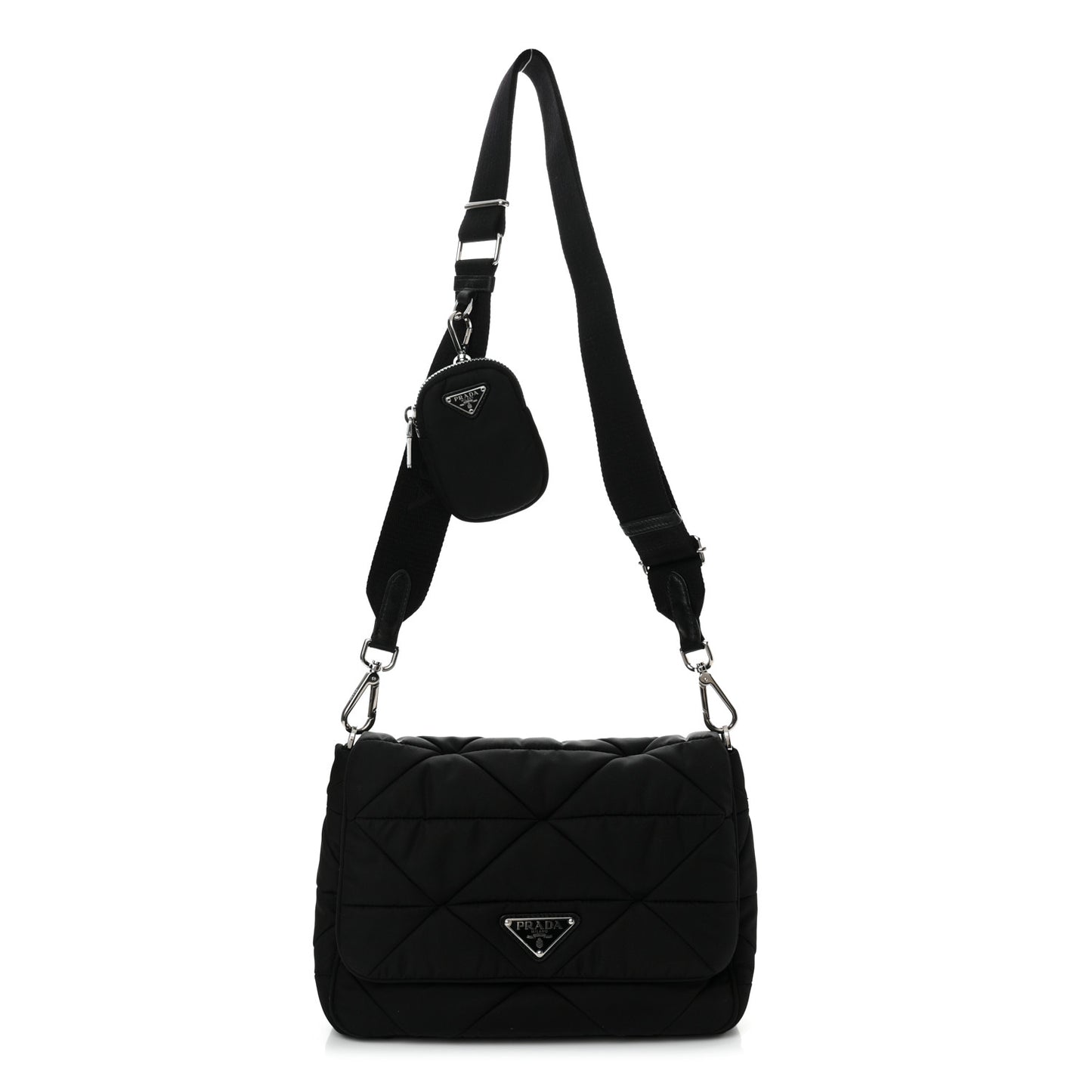 Re-Nylon Quilted Padded Flap Shoulder Bag Black