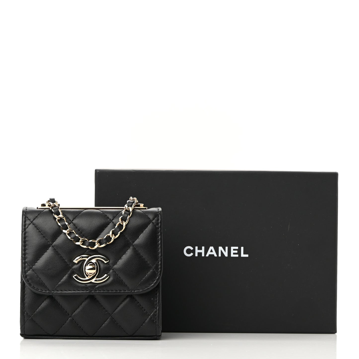Lambskin Quilted Mini Trendy CC Clutch With Chain Black