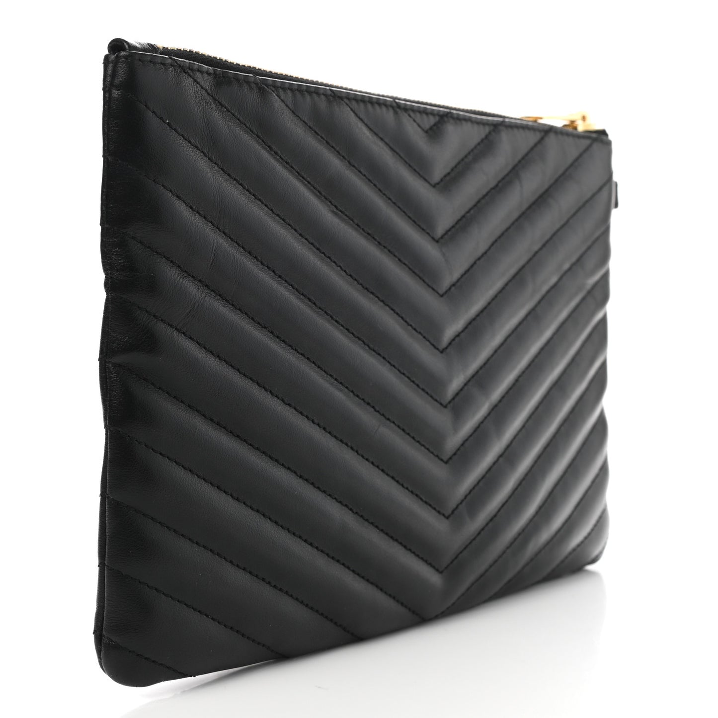 Calfskin Matelasse Chevron Monogram A5 Wristlet Black