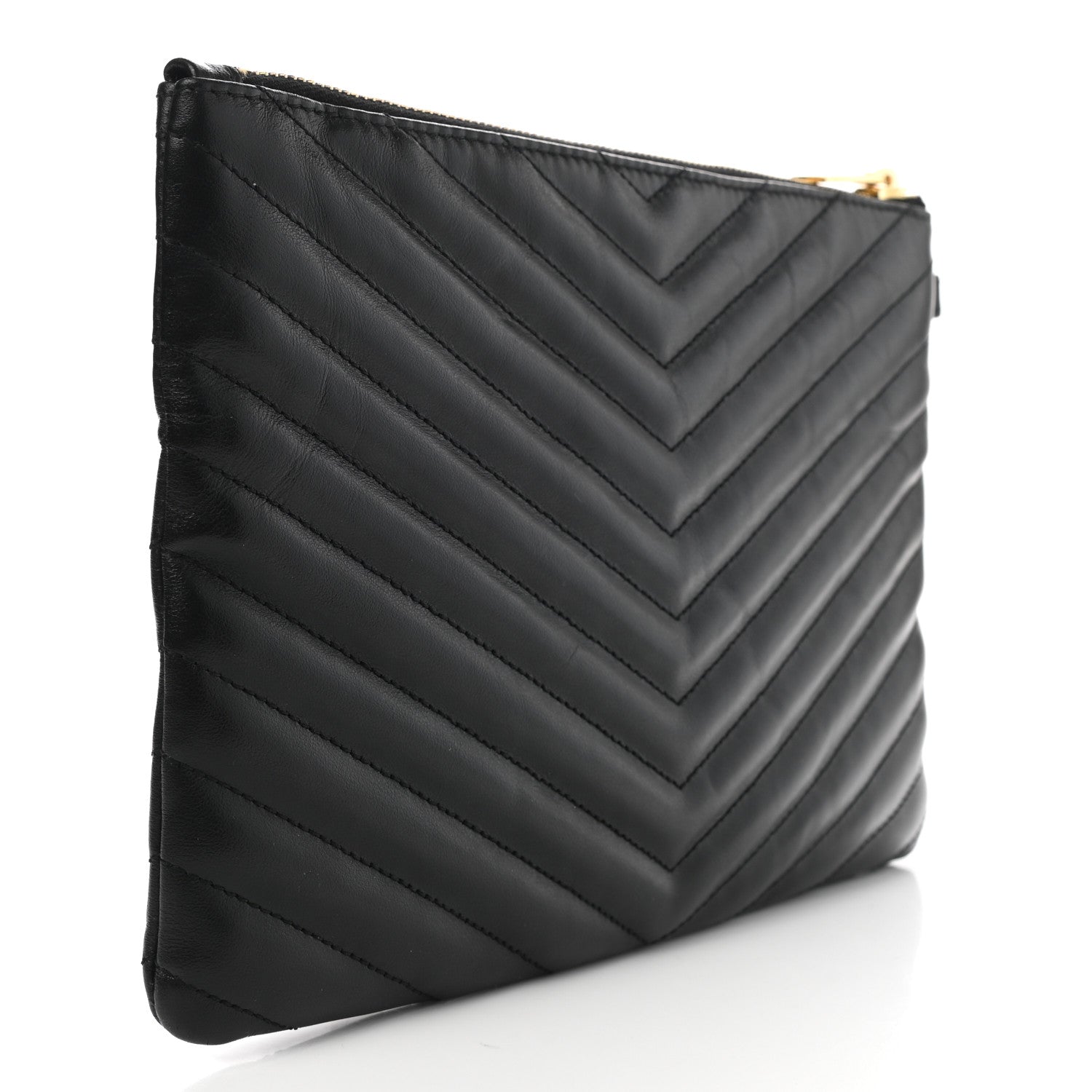 Saint Laurent Calfskin Matelasse Chevron Monogram A5 Wristlet Black 3 of 8