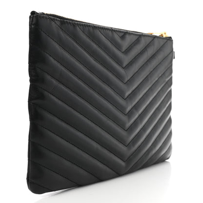 Saint Laurent Calfskin Matelasse Chevron Monogram A5 Wristlet Black 3 of 8