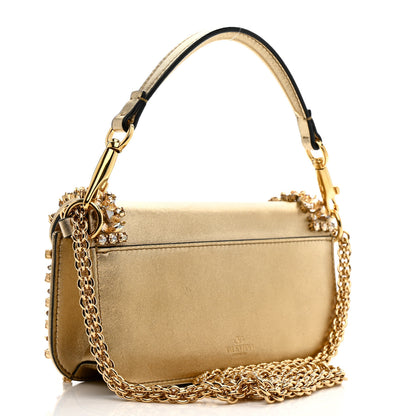 Valentino Garavani Laminated Calfskin Crystal Vlogo Small Loco Shoulder Bag Gold 3 of 13