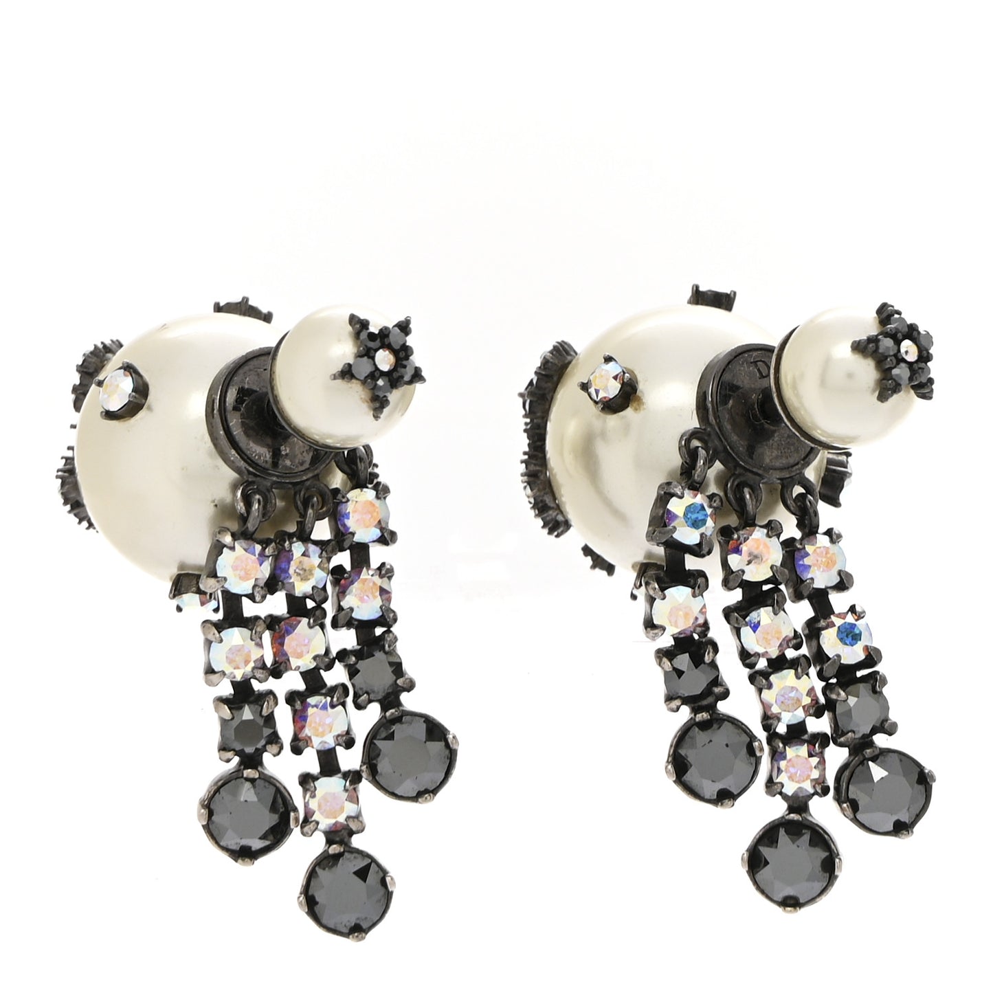 Pearl Crystal Tribales Butterfly Star Dangle Earrings Ruthenium Multicolor