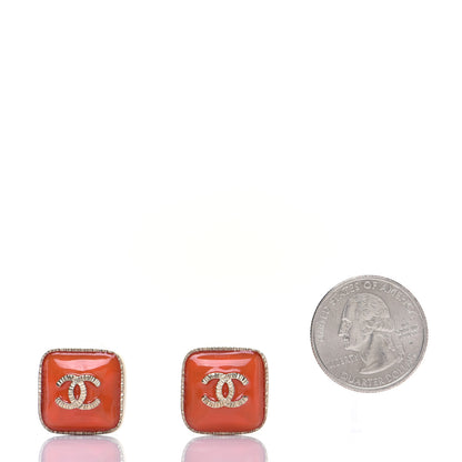 Chanel Enamel CC Square Earrings Coral Gold 2 of 7