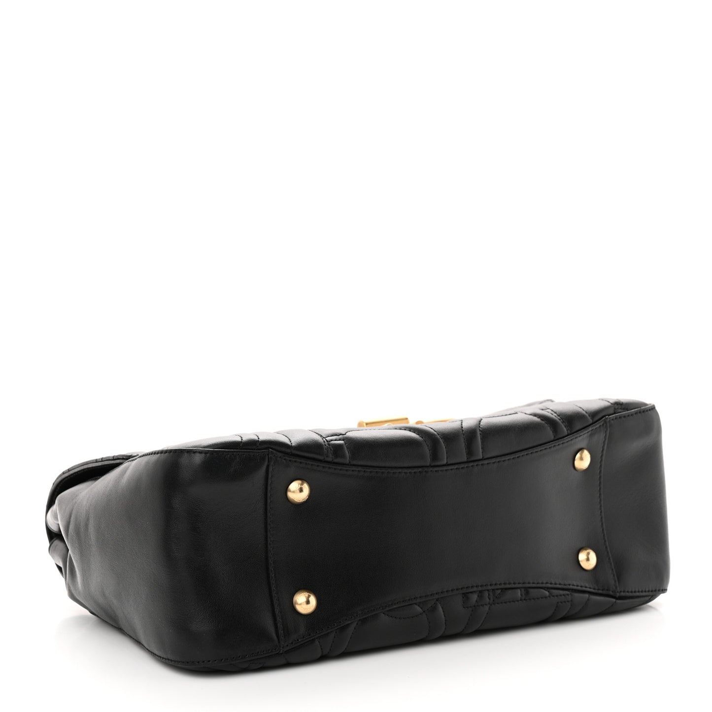 Calfskin Quilted Gancini Top Handle Flap Bag Black