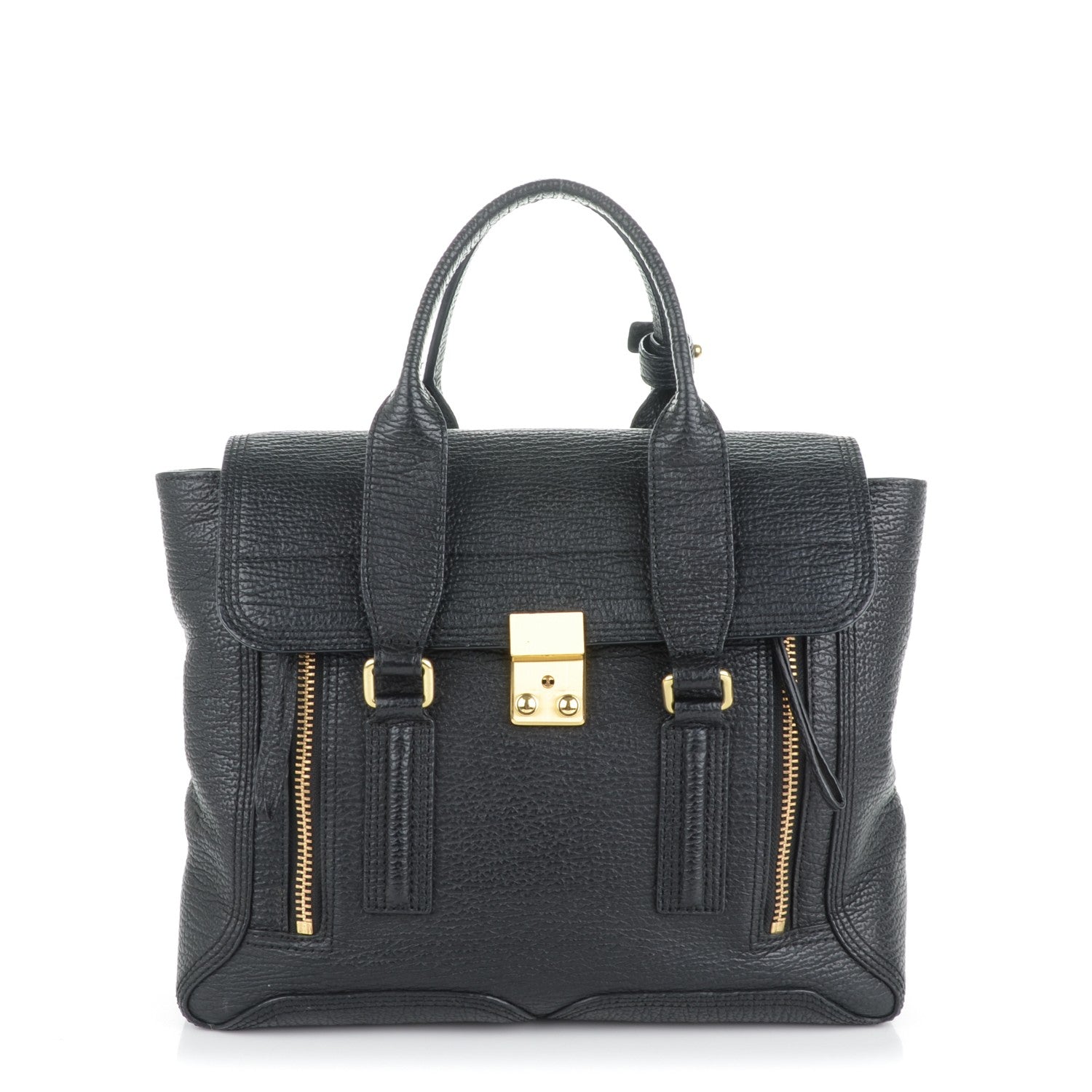 3.1 Phillip Lim 3.1 Textured Calfskin Medium Pashli Satchel Black 1 of 7