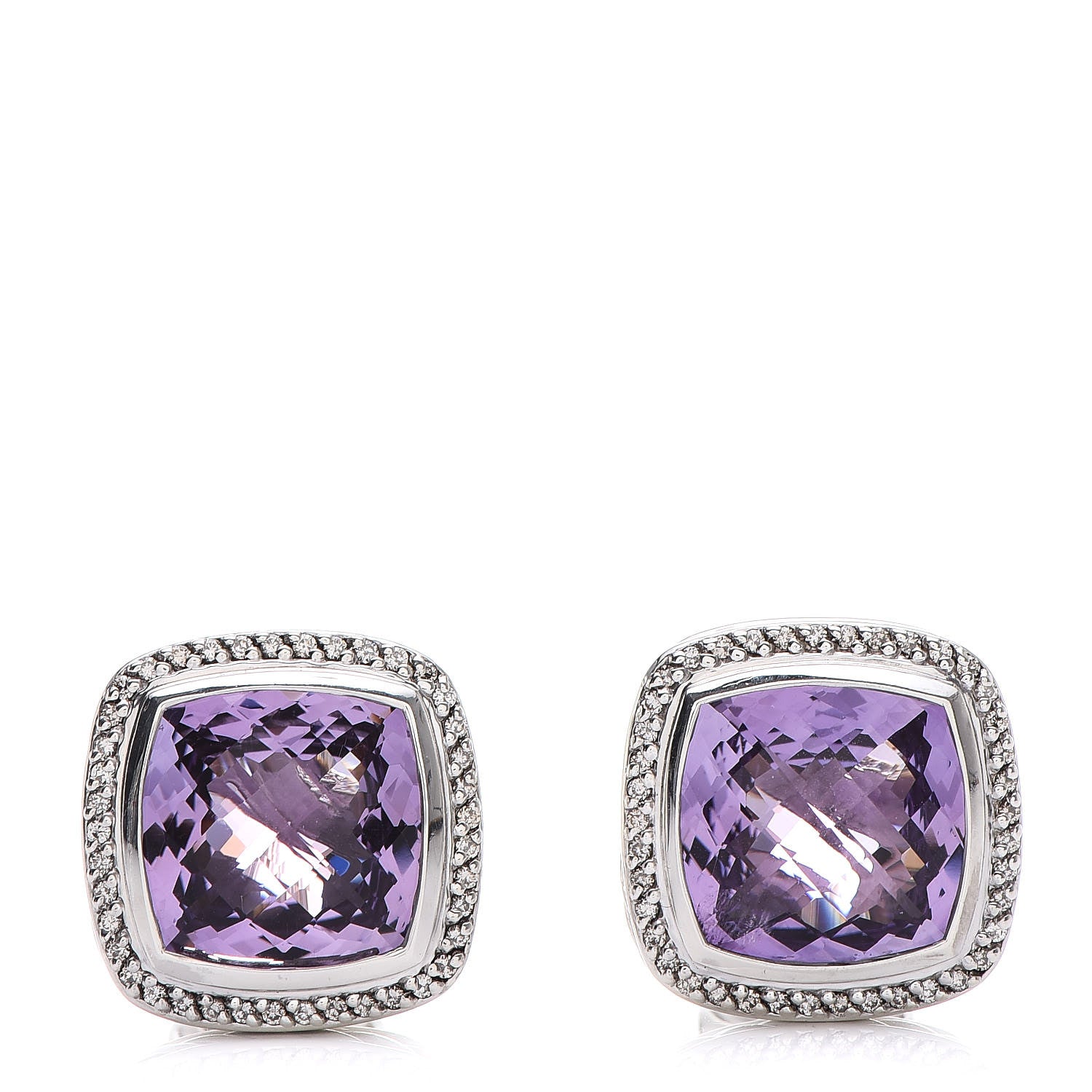 David Yurman Sterling Silver Diamond Amethyst 14mm Albion Earrings 1 of 5