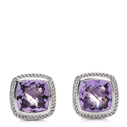 David Yurman Sterling Silver Diamond Amethyst 14mm Albion Earrings 1 of 5