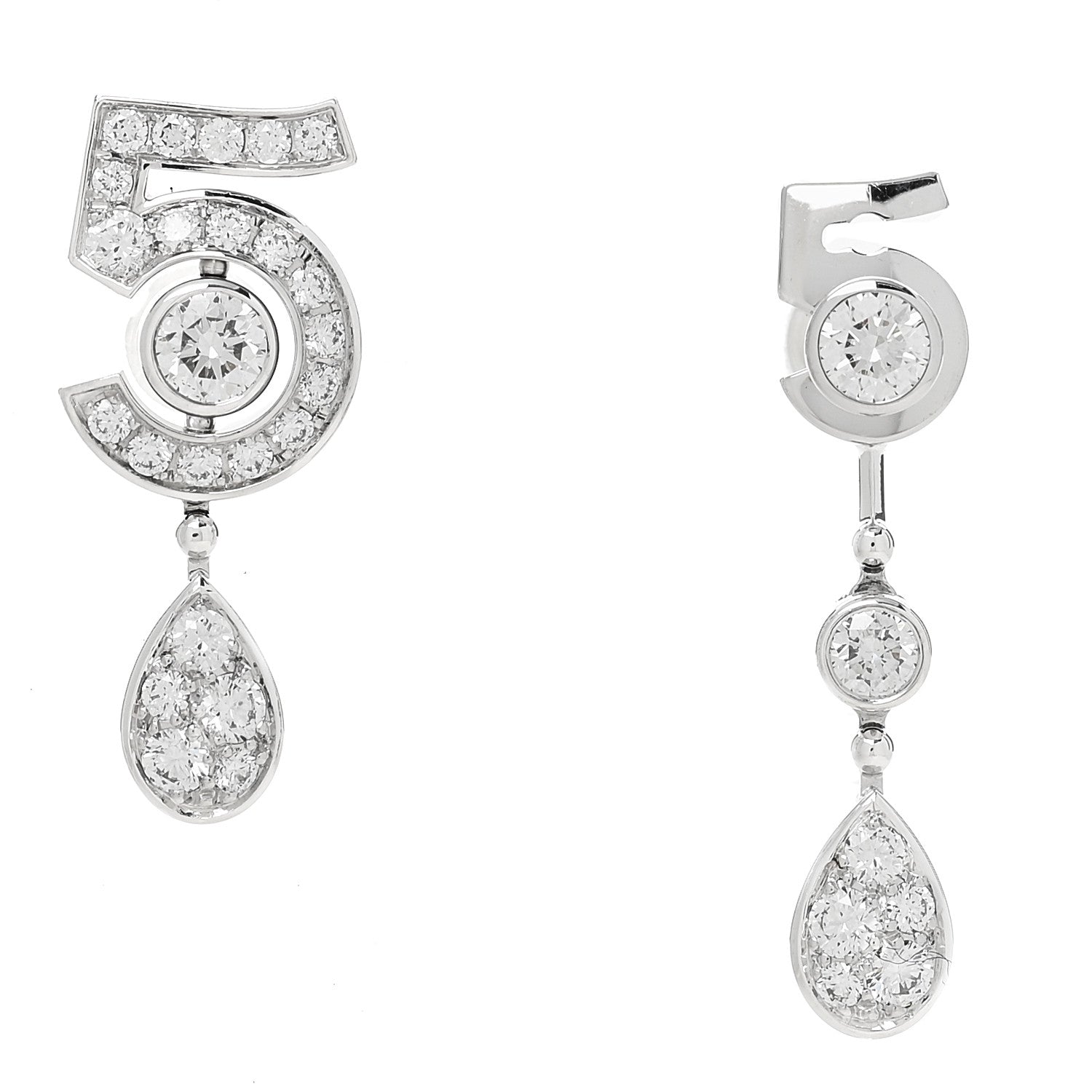 Chanel 18K White Gold Diamond No 5 Transformable Earrings 1 of 5