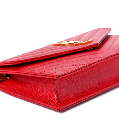 Saint Laurent Grain De Poudre Matelasse Chevron Monogram Envelope Chain Wallet New Red 11 of 12