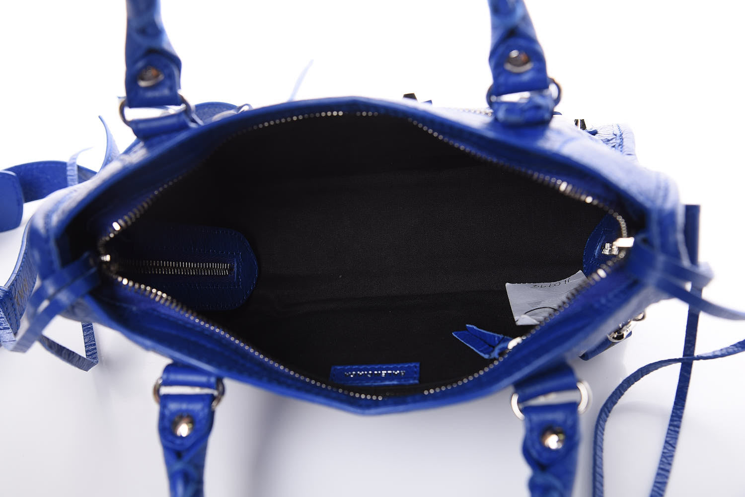 Balenciaga Agneau Classic Silver Hardware Mini City Logo Strap Bleu Electric Black 5 of 10