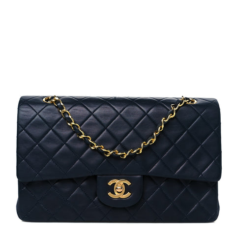 Lambskin Quilted Medium Double Flap Navy