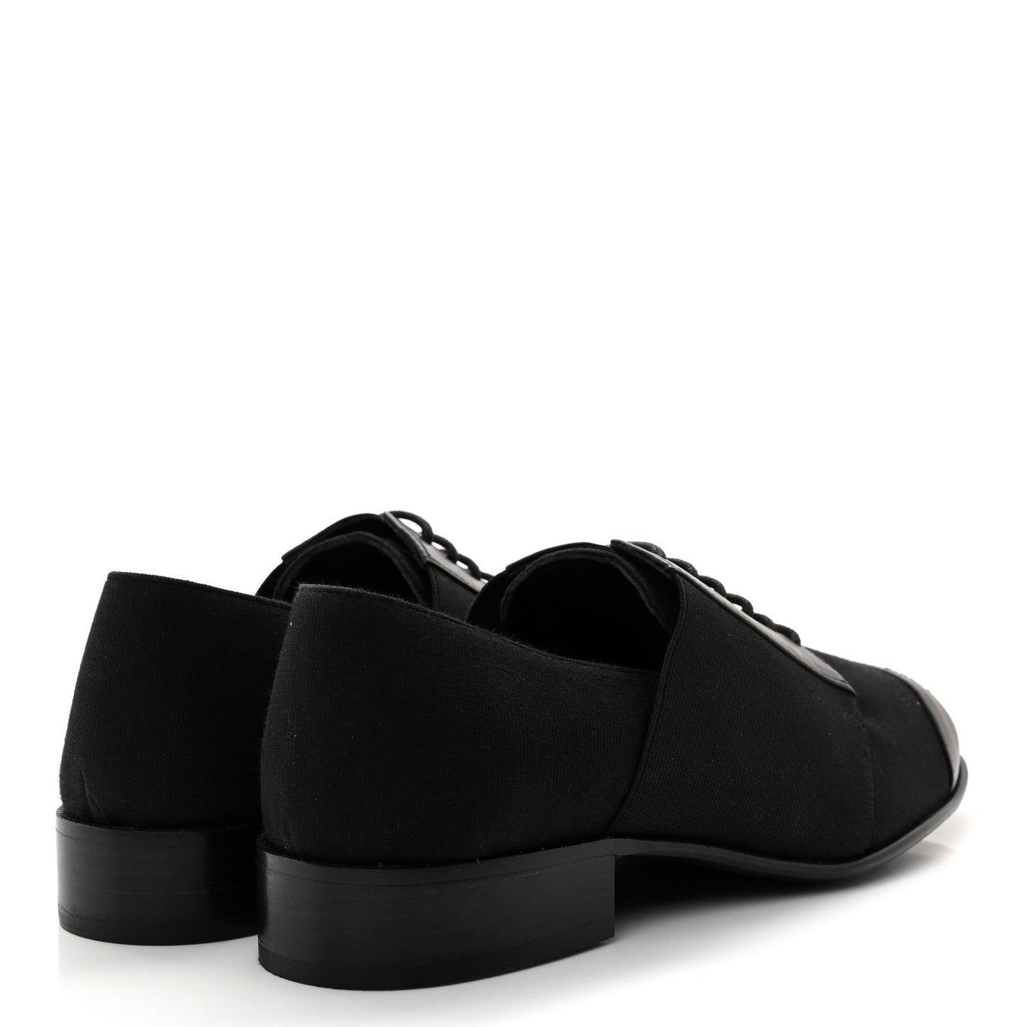 Calfskin Elastic Lace Up Cap Toe CC Loafers 35.5 Black