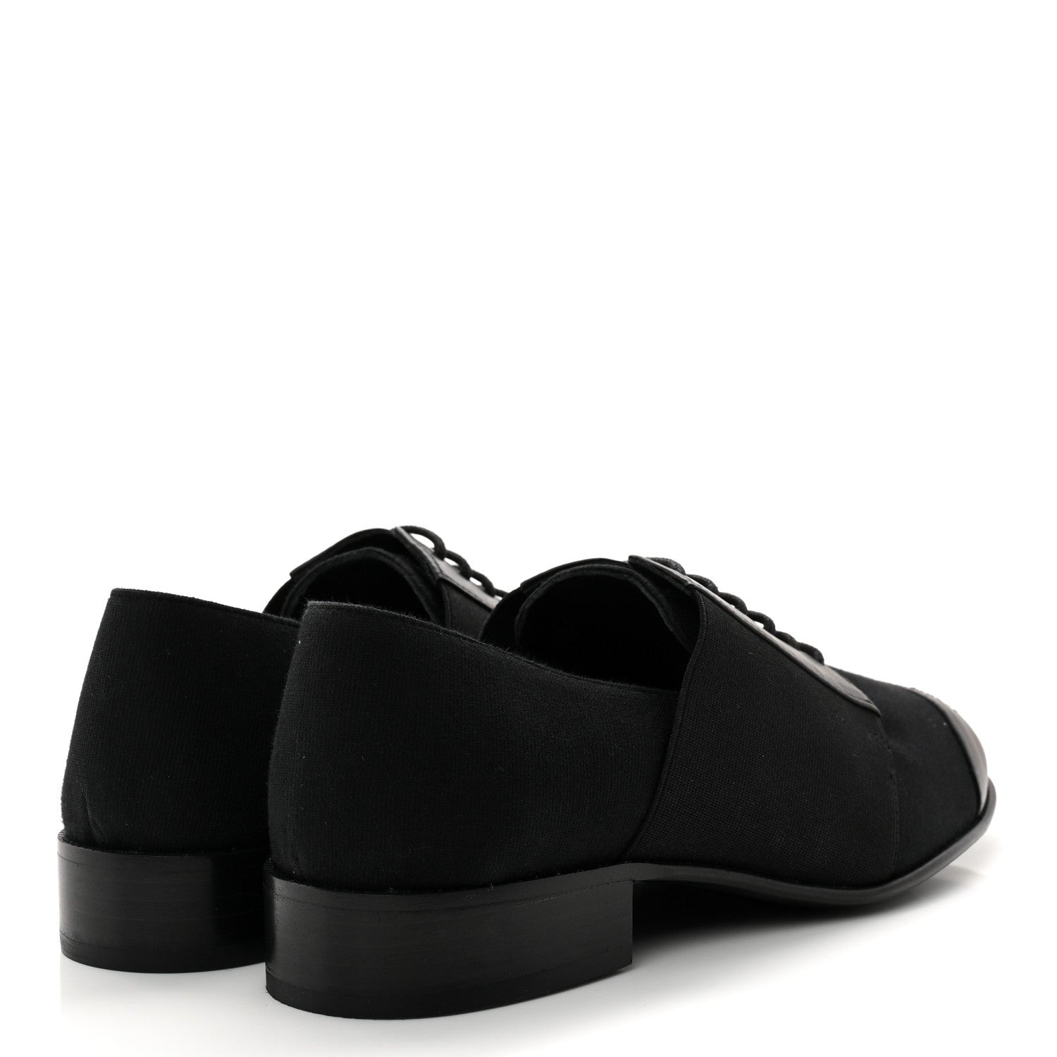 Chanel Calfskin Elastic Lace Up Cap Toe CC Loafers 35.5 Black 4 of 9