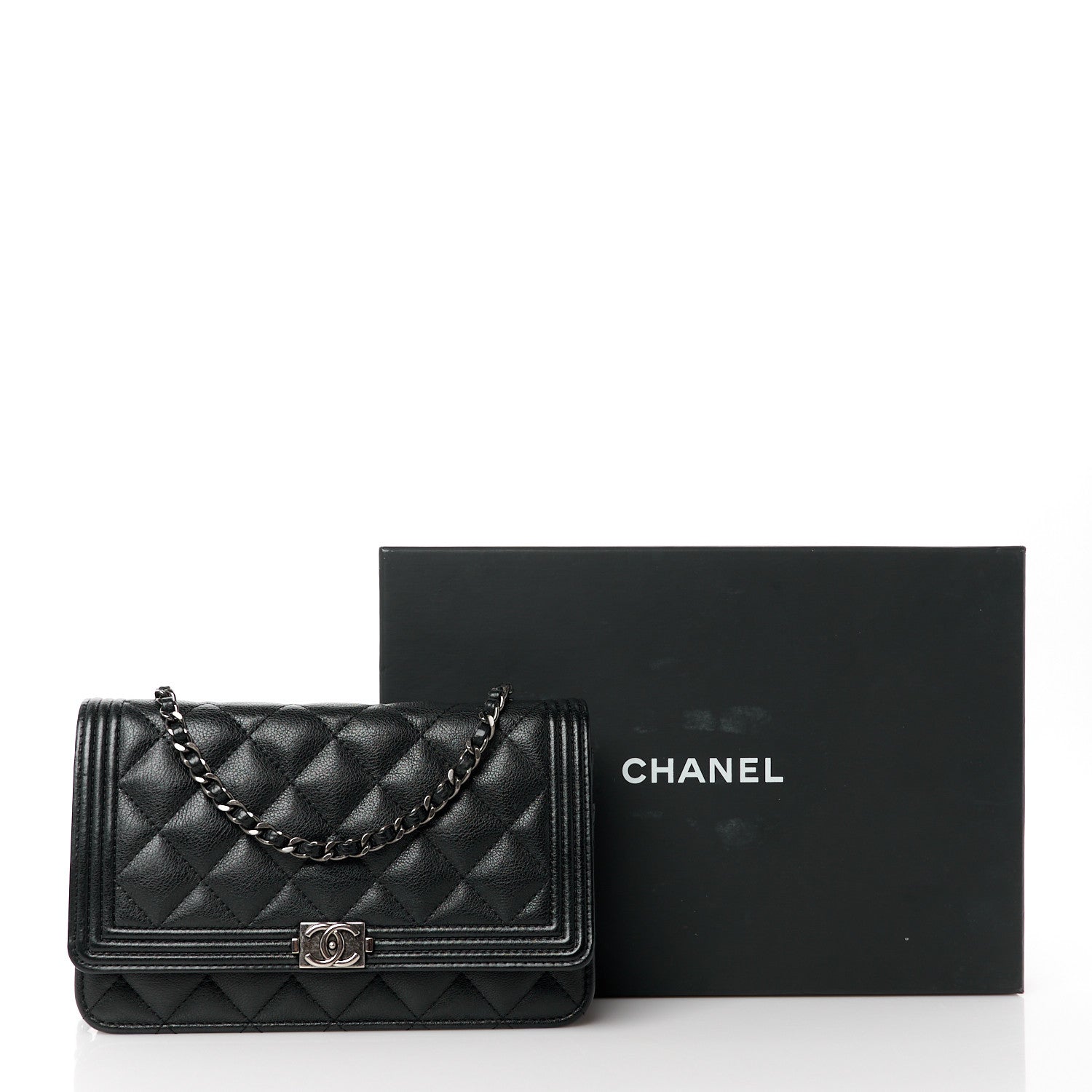 Chanel Calfskin Quilted Boy Wallet On Chain WOC Black 12 of 12