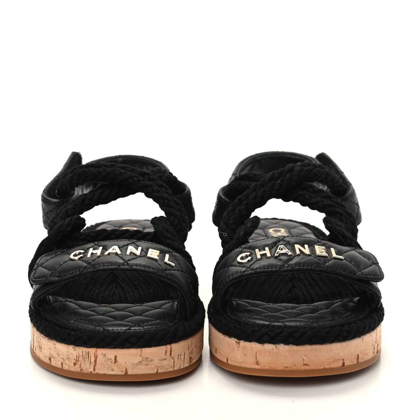 Cord Lambskin Quilted Logo Sandals 36 Black