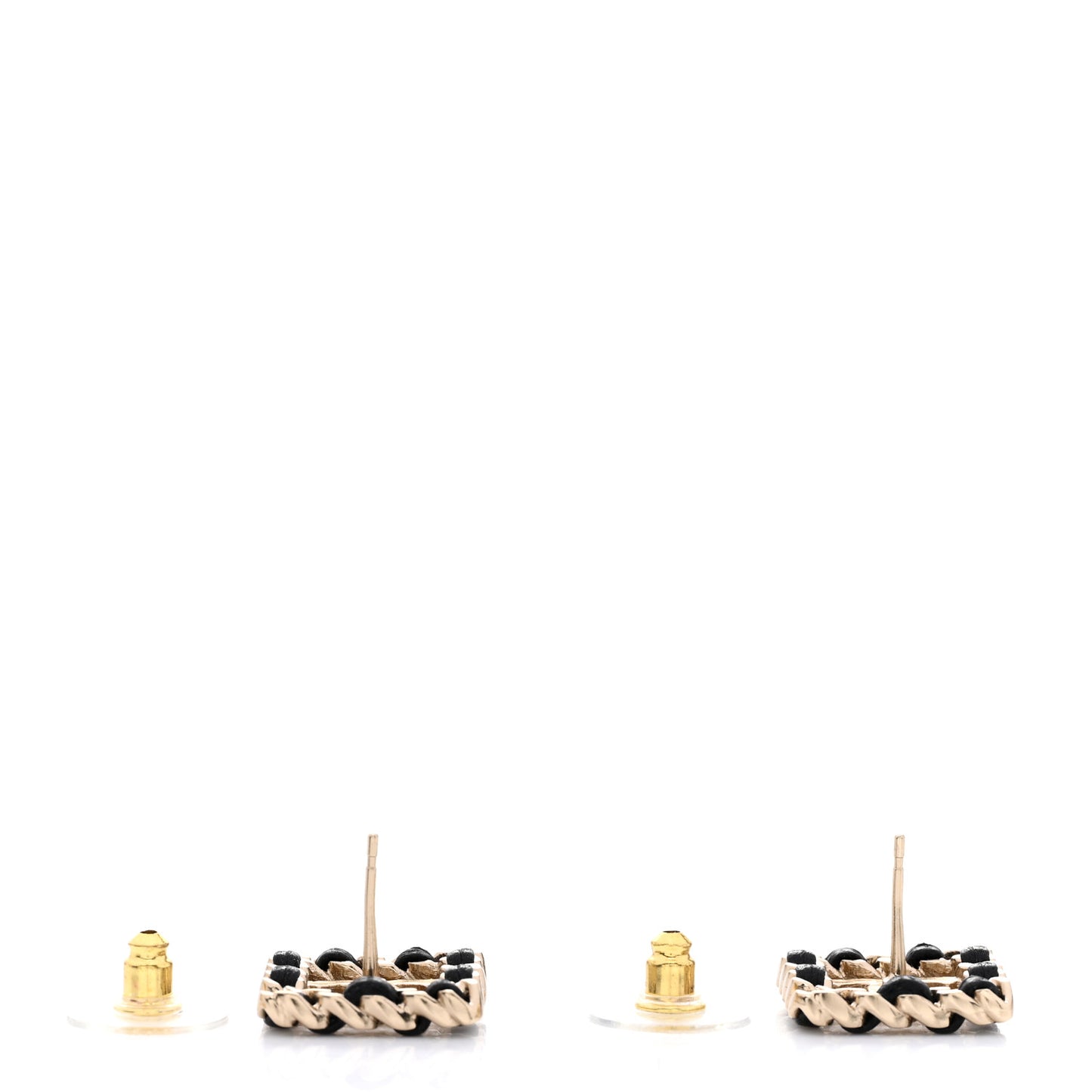 Crystal Lambskin Chain Sergeant Chanel Stud Earrings Black Gold
