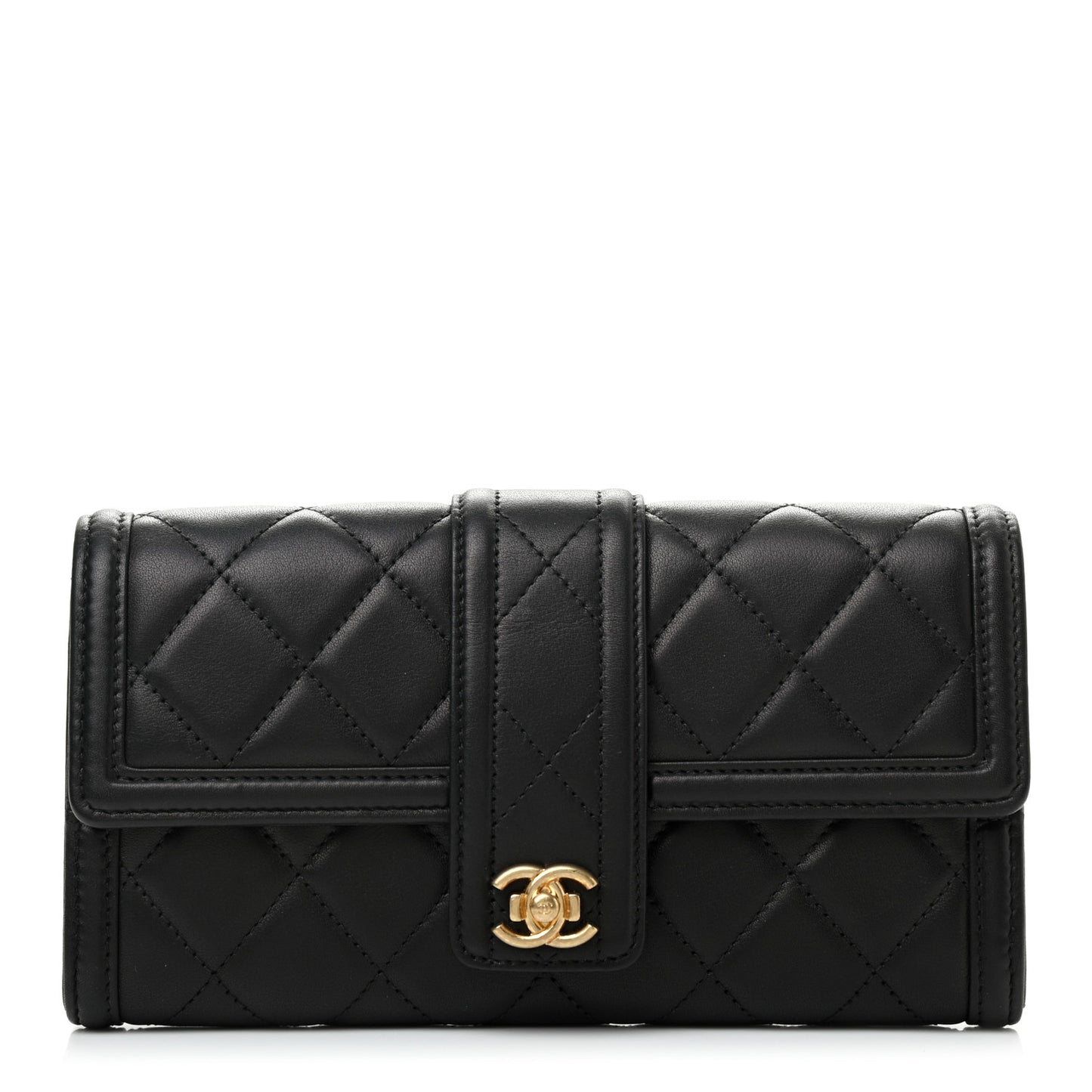 Lambskin Quilted Elegant CC Long Wallet Black
