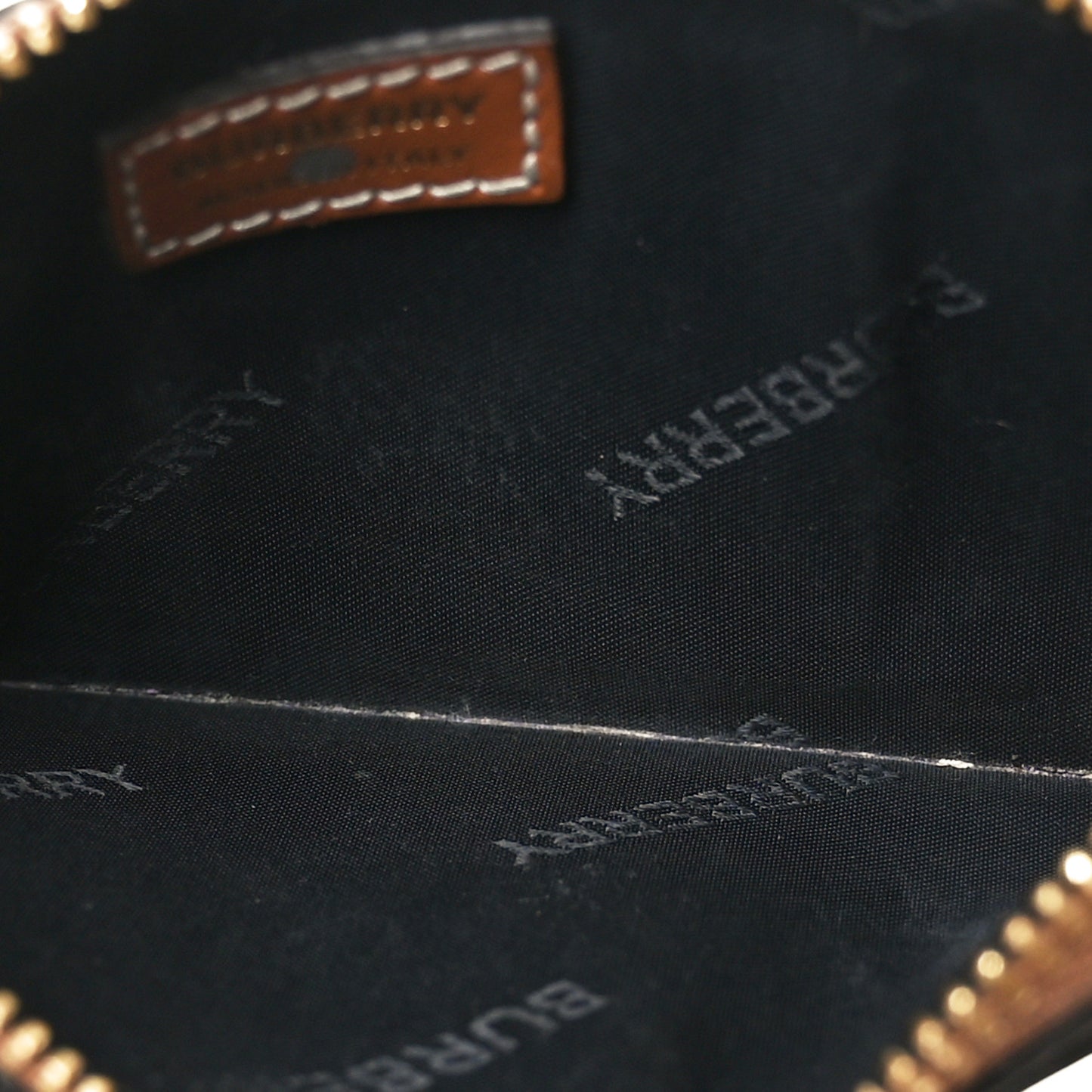 Check Calfskin Zip Card Case Holder Archive Beige