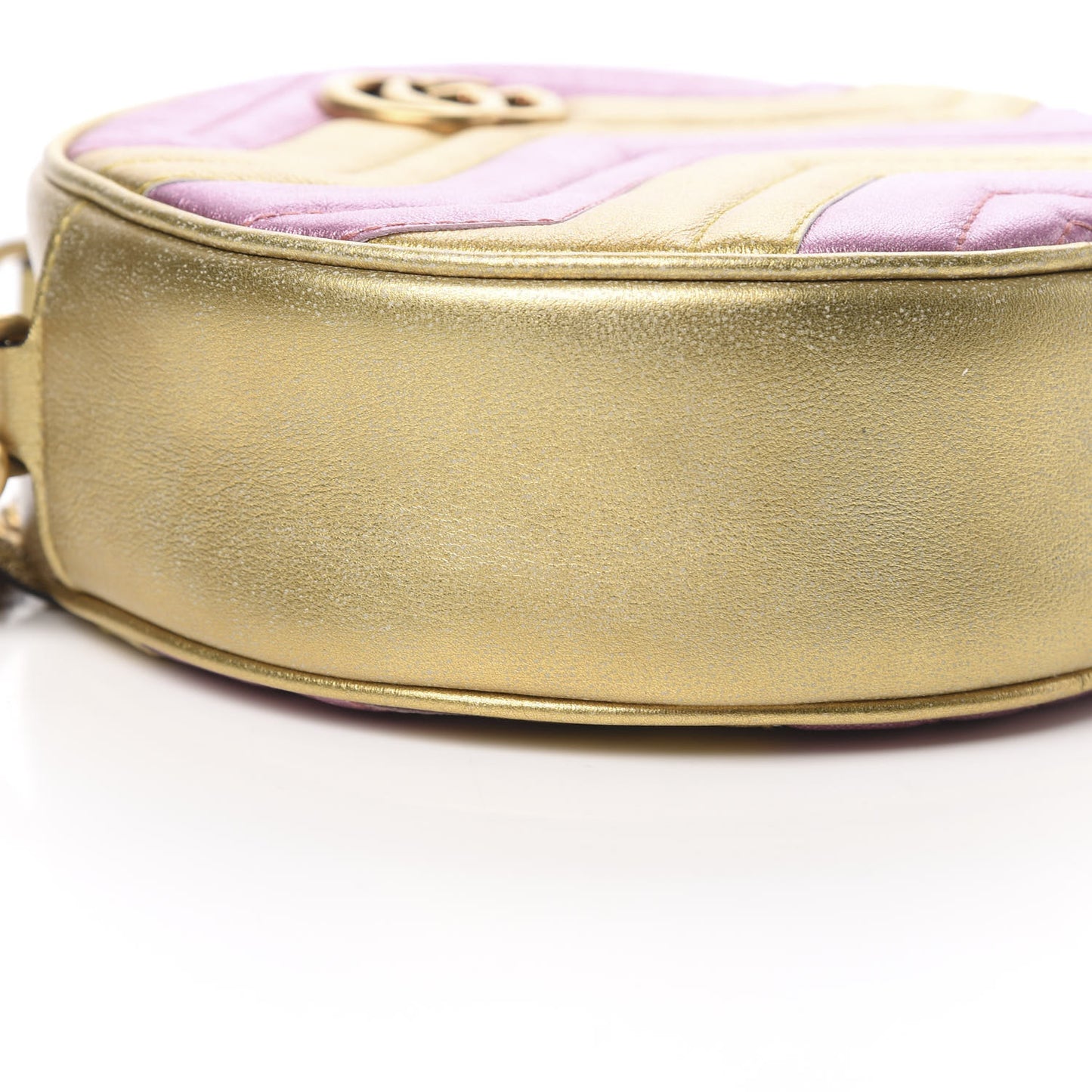 Metallic Calfskin Matelasse Mini GG Marmont Round Shoulder Bag Gold Pink