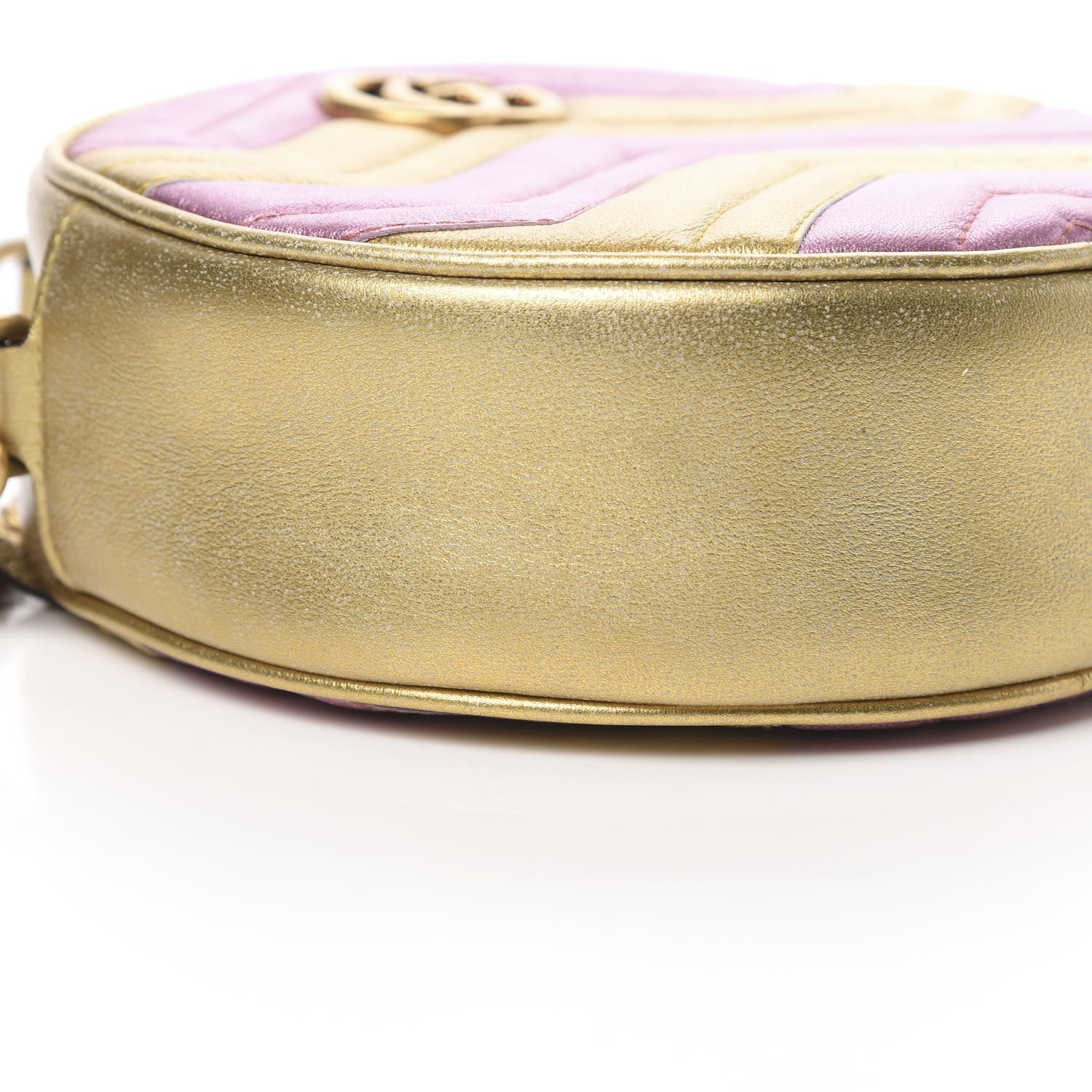 Gucci Metallic Calfskin Matelasse Mini GG Marmont Round Shoulder Bag Gold Pink 8 of 9
