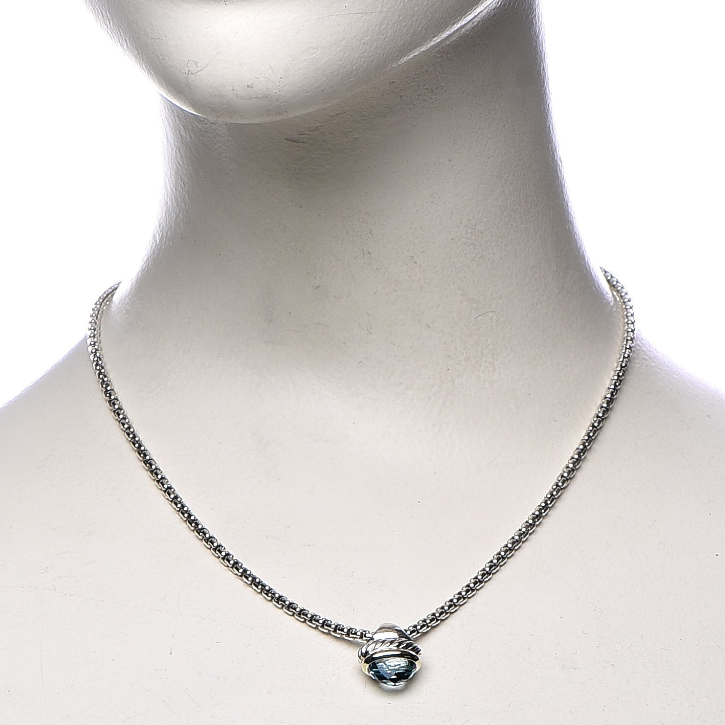Sterling Silver 14K Yellow Gold Blue Topaz 10mm Acorn Pendant Necklace
