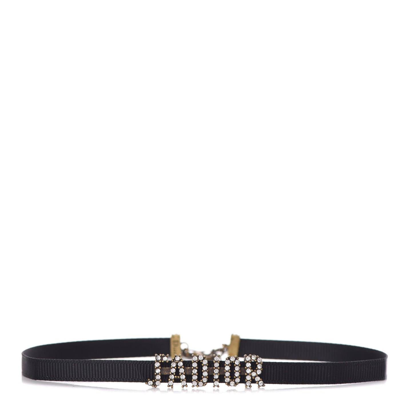 Grosgrain Ribbon Crystal J'Adior Logo Choker Necklace Black White