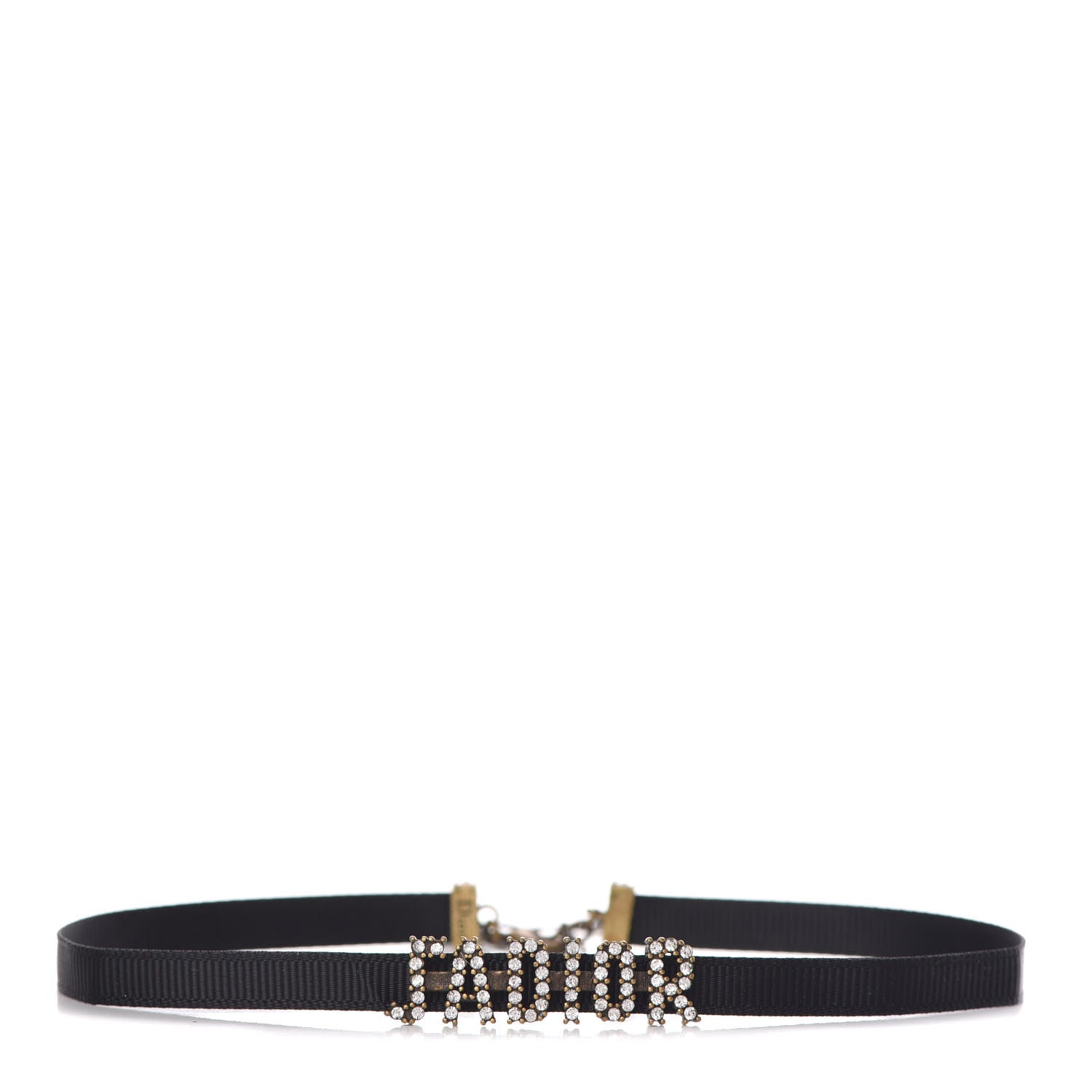 Christian Dior Grosgrain Ribbon Crystal J'Adior Logo Choker Necklace Black White 1 of 6