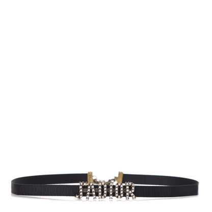 Christian Dior Grosgrain Ribbon Crystal J'Adior Logo Choker Necklace Black White 1 of 6