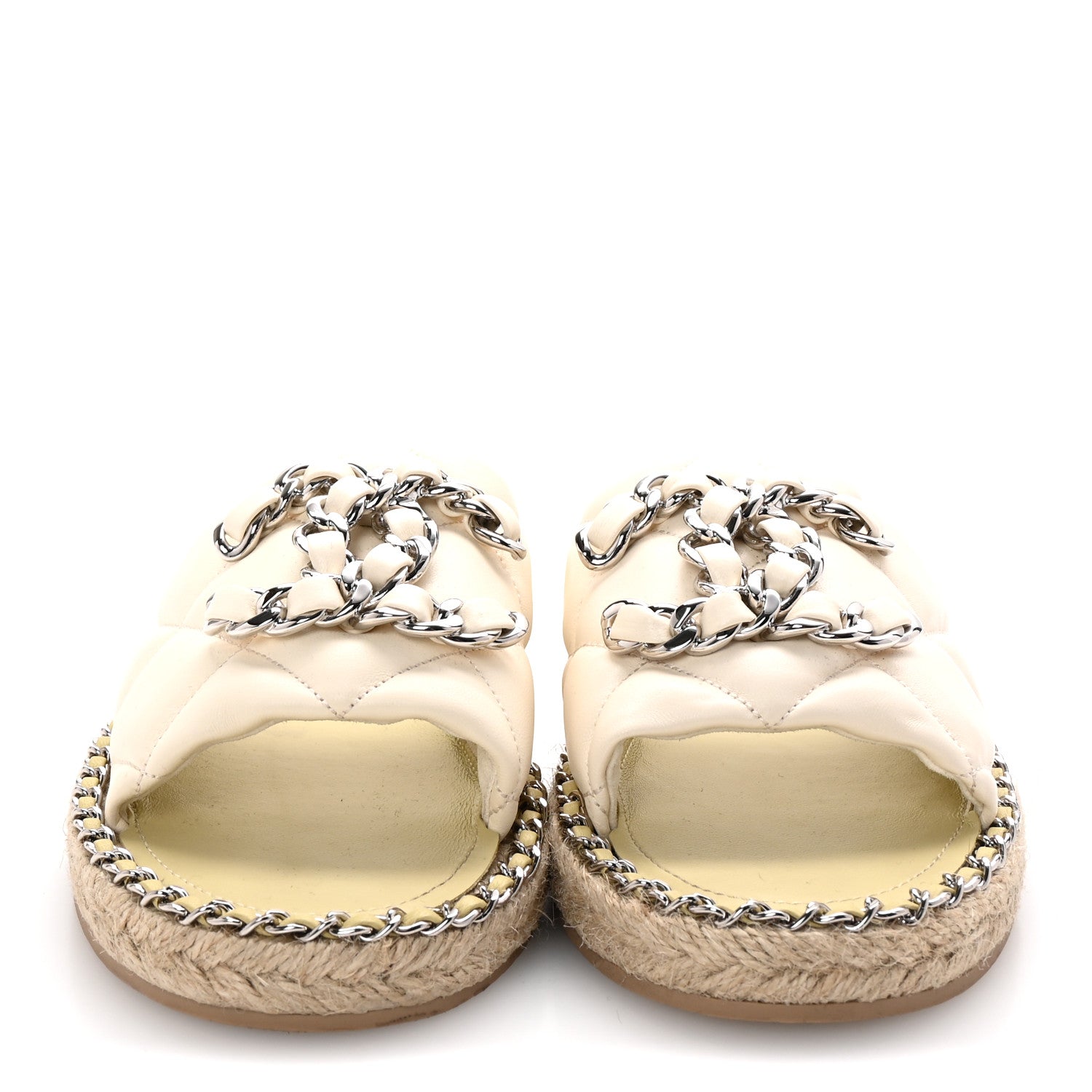 Chanel Lambskin Quilted CC Chain Espadrille Mules 37 White 3 of 10