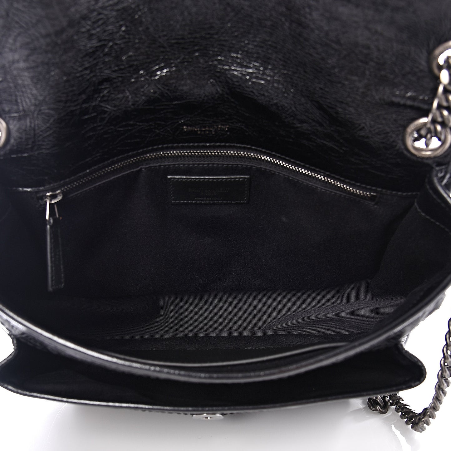 Crinkled Calfskin Matelasse Monogram Medium Niki Chain Satchel Black