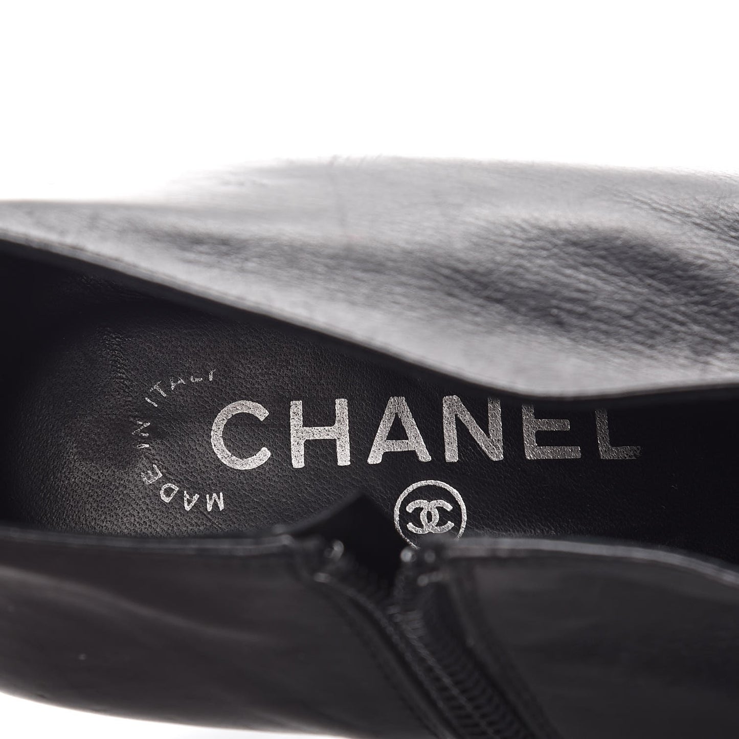 Calfskin CC Silver Cap Toe Ankle Boots 40 Black