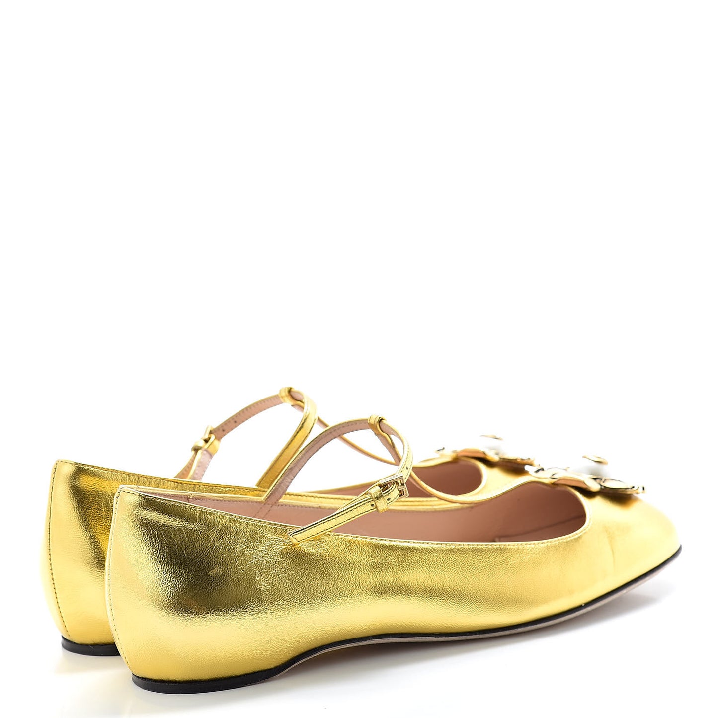 Metallic Nappa Lexi T Strap Ballerina Flats 37 Gold