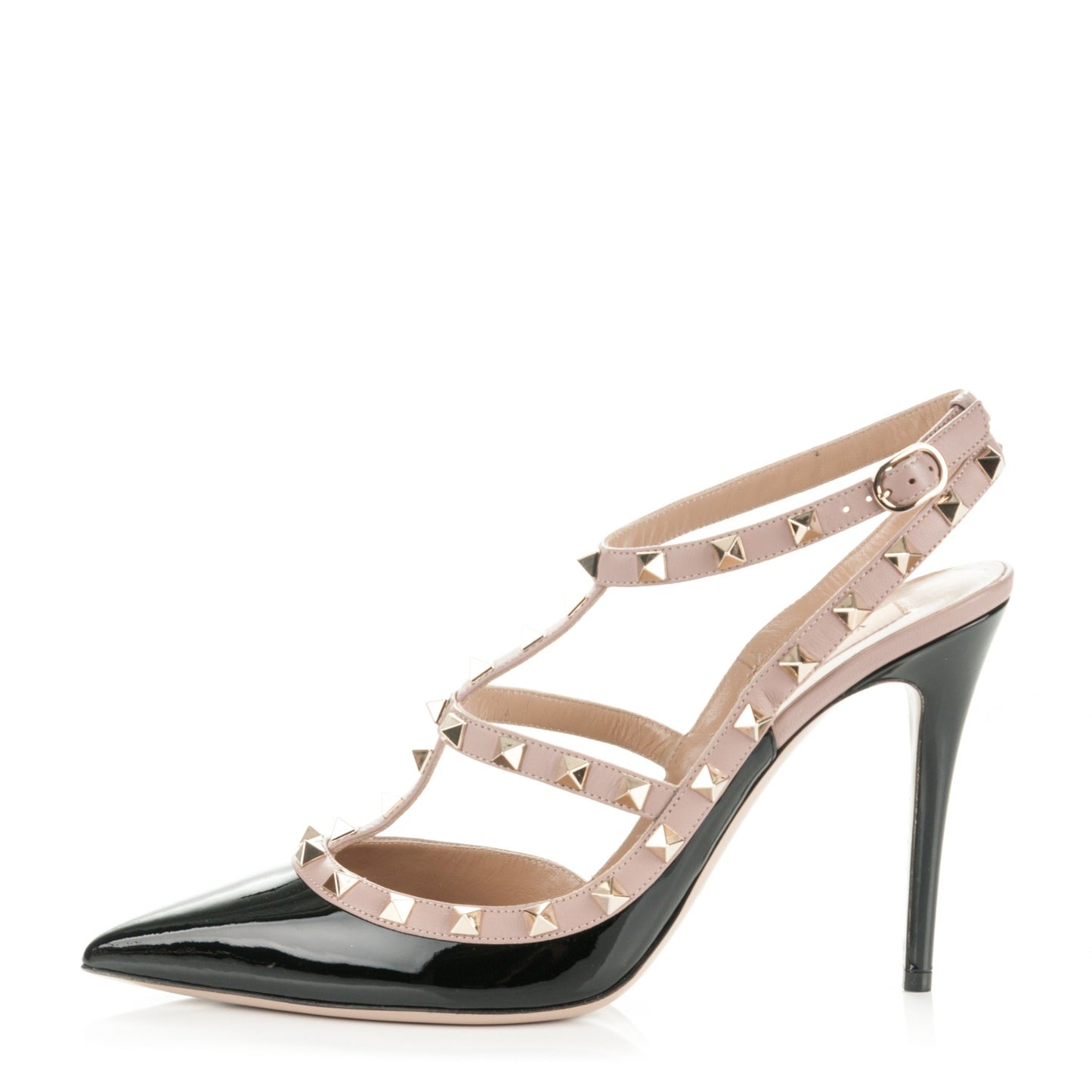 Patent Nappa Rockstud Ankle Strap 100mm Pumps 42 Black Poudre