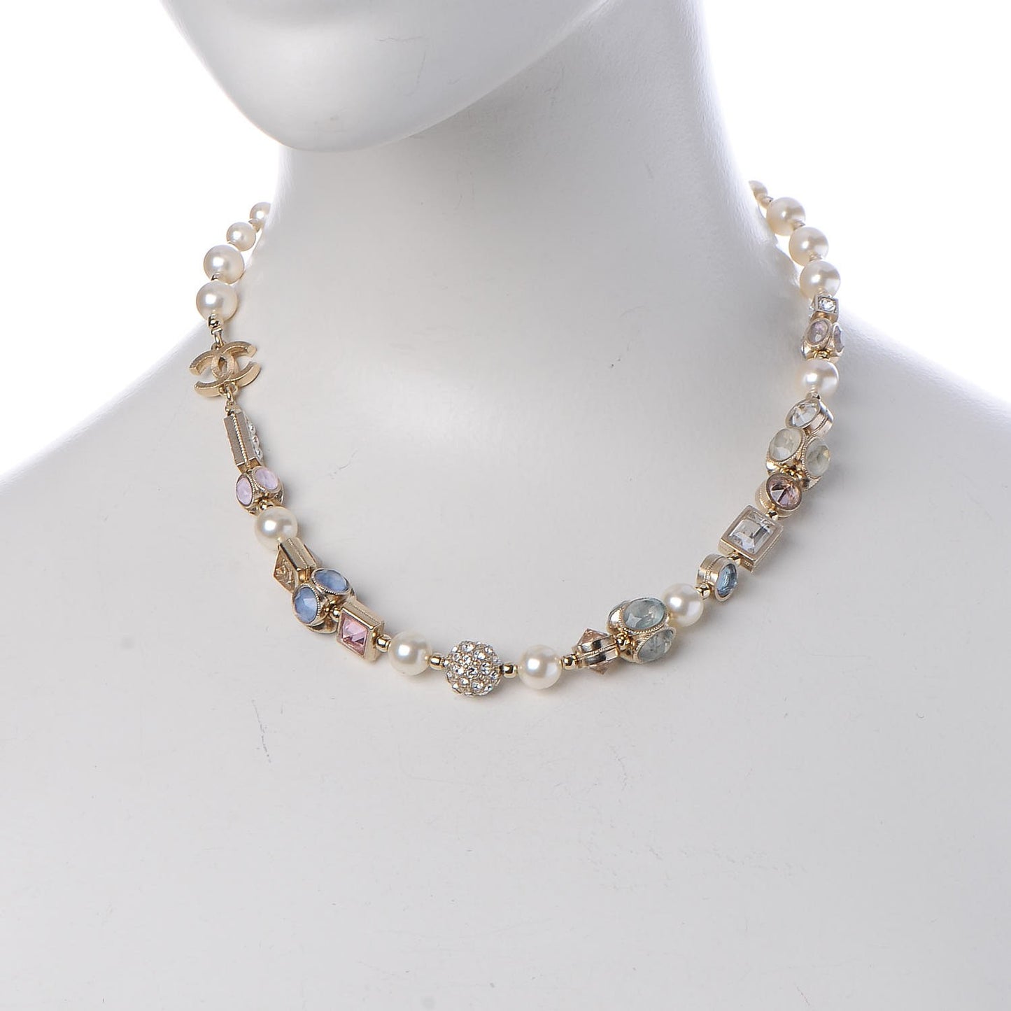 Pearl Crystal Short Necklace Gold Multicolor
