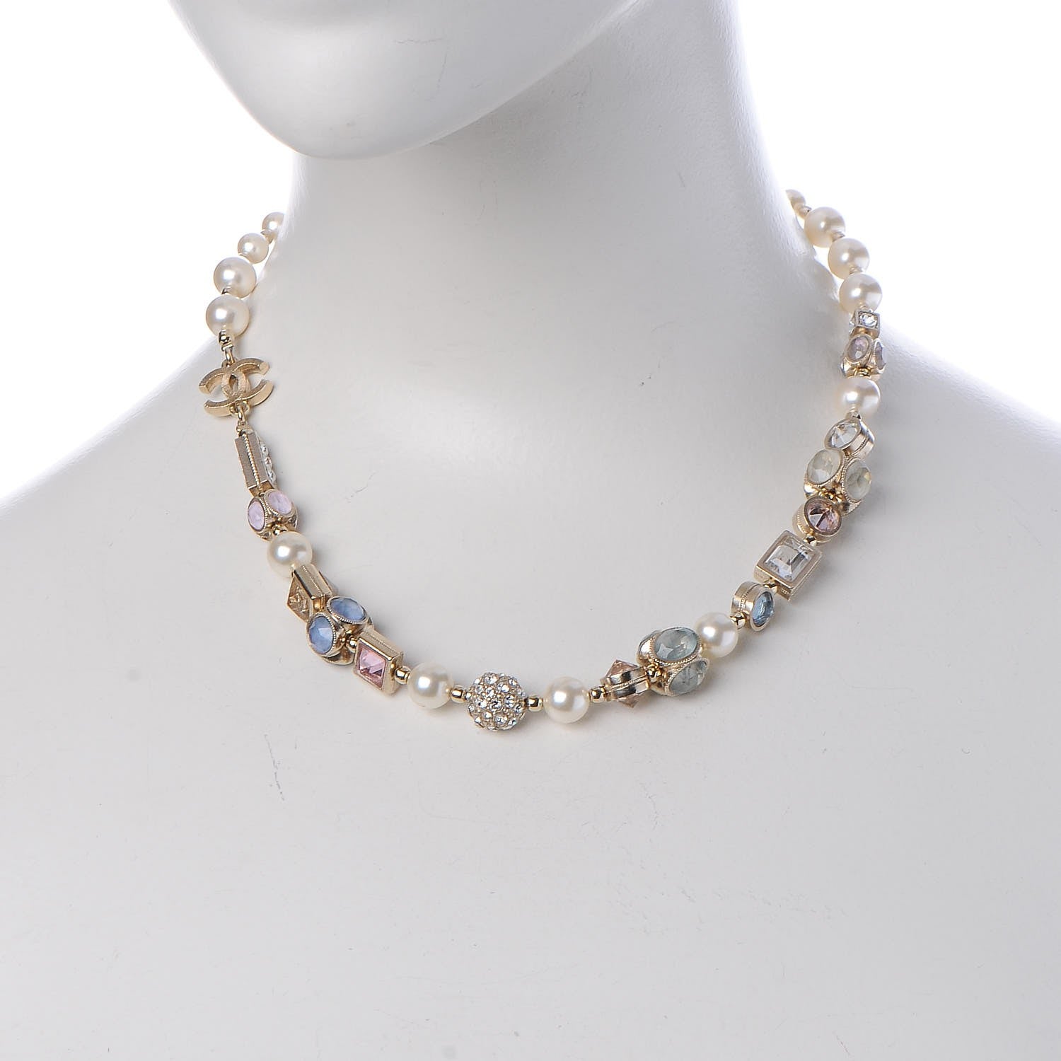 Chanel Pearl Crystal Short Necklace Gold Multicolor 2 of 7
