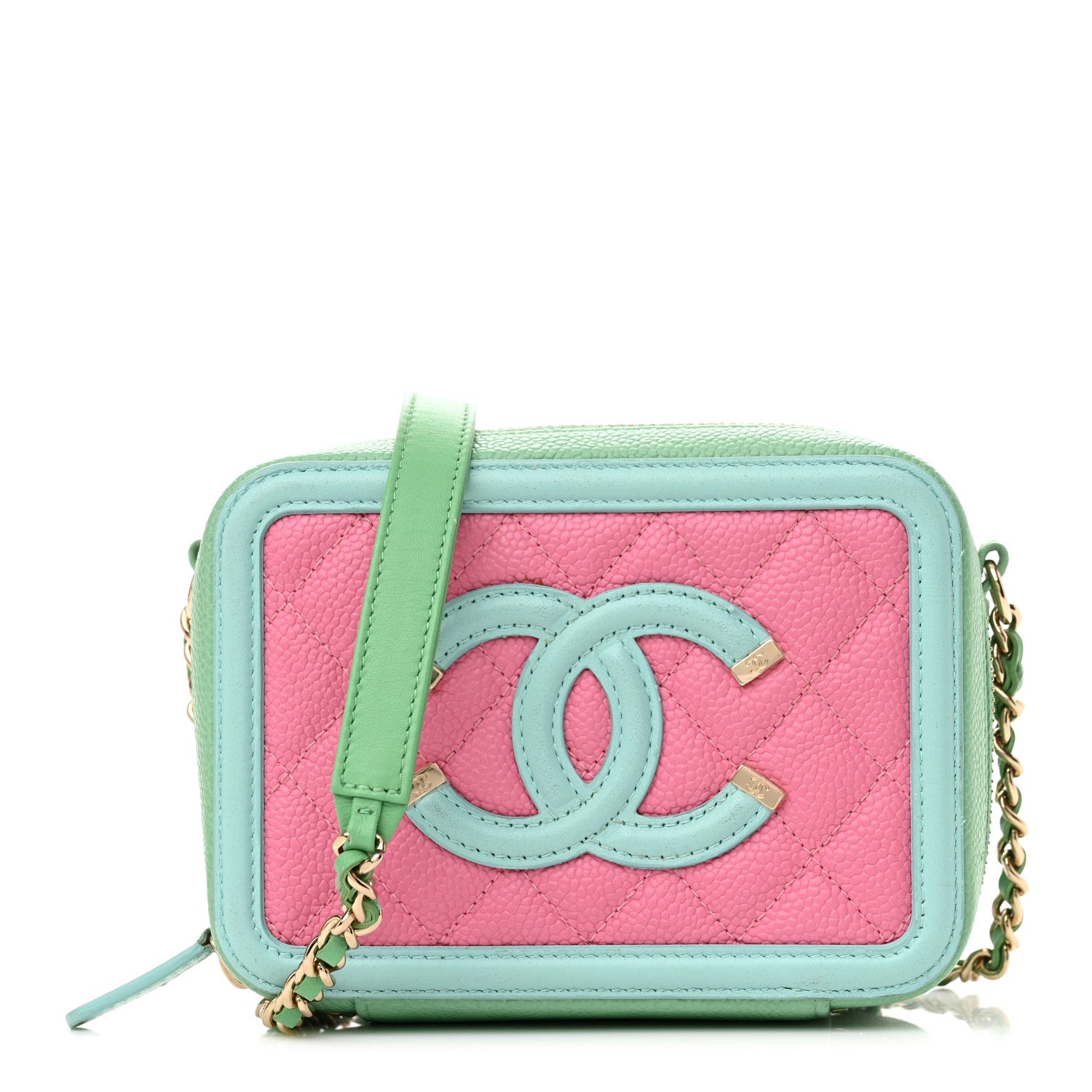Chanel Caviar Quilted Filigree Vanity Clutch With Chain Pink Light Blue Green 1 of 11