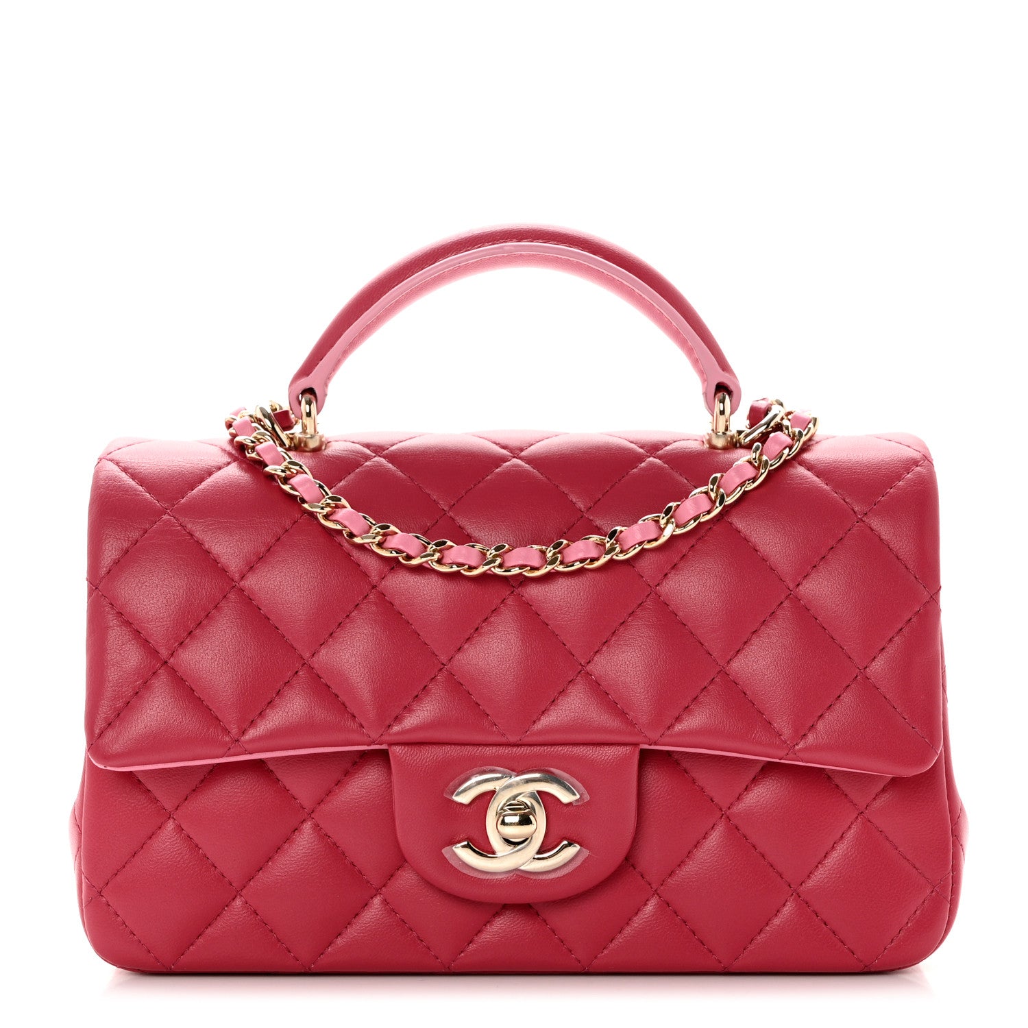 Chanel Lambskin Quilted Bi-Color Mini Top Handle Rectangular Flap Rose 1 of 10