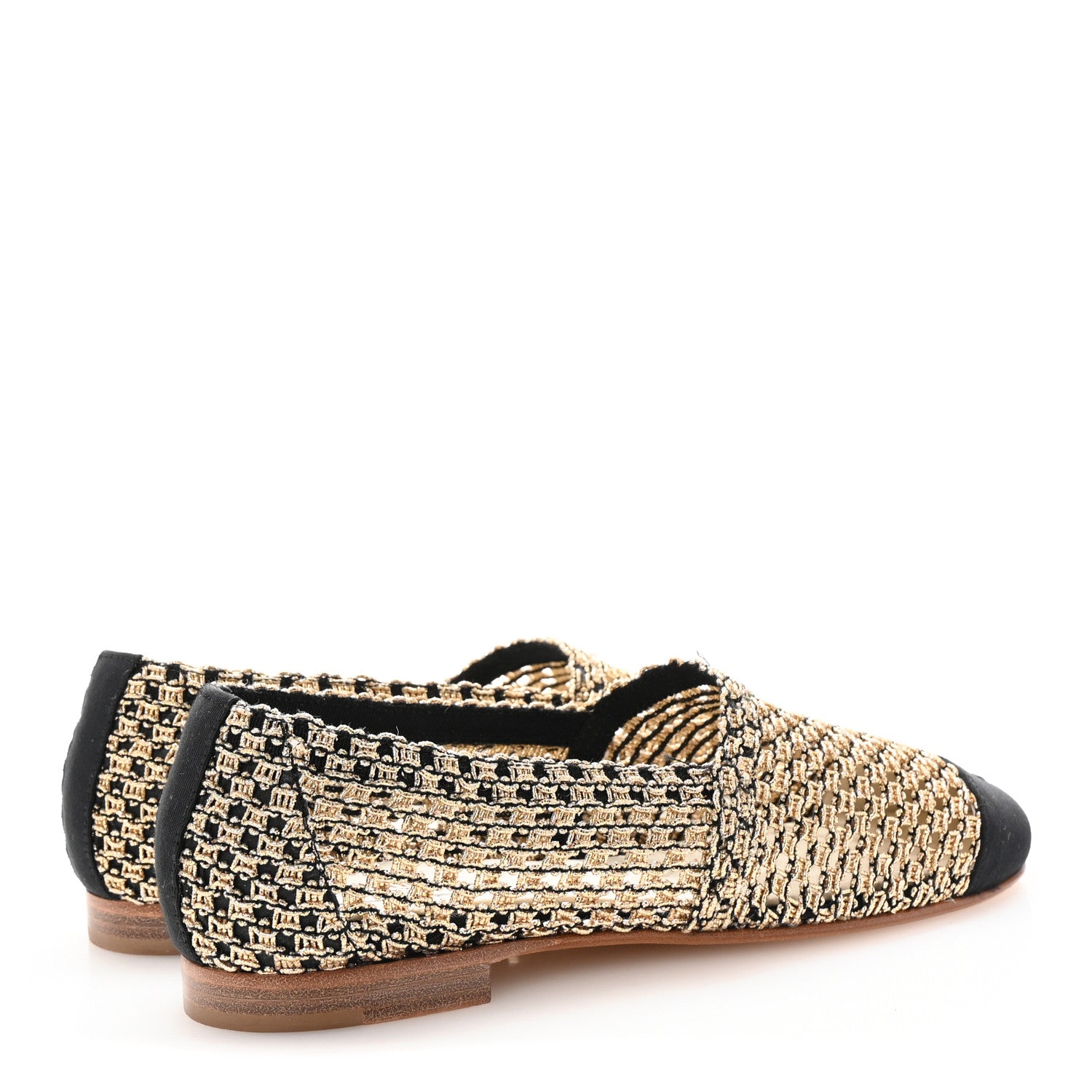 Chanel Knit Grosgrain Cap Toe CC Moccasin Loafers 36 Gold Black 5 of 9