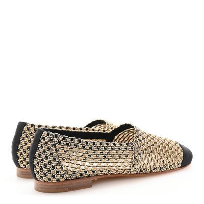 Chanel Knit Grosgrain Cap Toe CC Moccasin Loafers 36 Gold Black 5 of 9