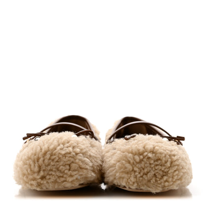 Gucci Shearling Horsebit Ballet Flats 38.5 Beige 3 of 10