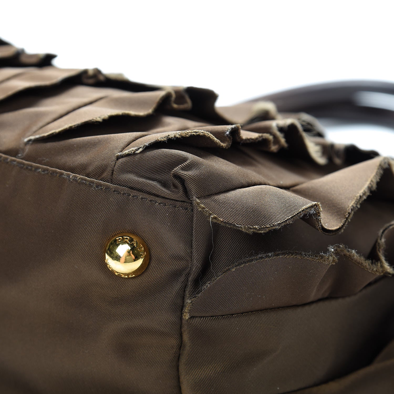 Prada Tessuto Nylon Ruffle Tote Brown 11 of 17