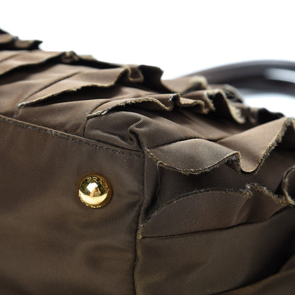 Prada Tessuto Nylon Ruffle Tote Brown 11 of 17
