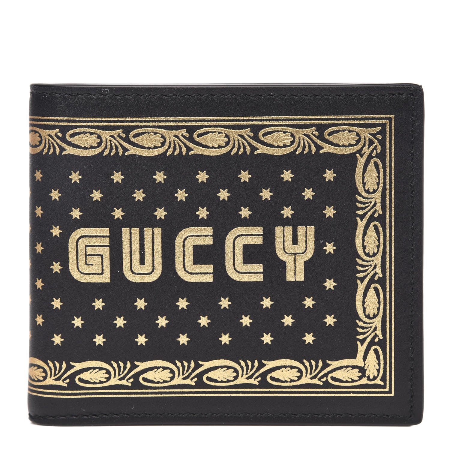 Gucci X SEGA Calfskin GUCCY Stars Bi-Fold Wallet Black Gold 1 of 8