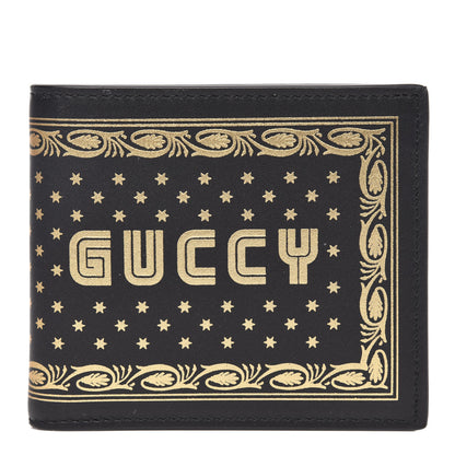 Gucci X SEGA Calfskin GUCCY Stars Bi-Fold Wallet Black Gold 1 of 8