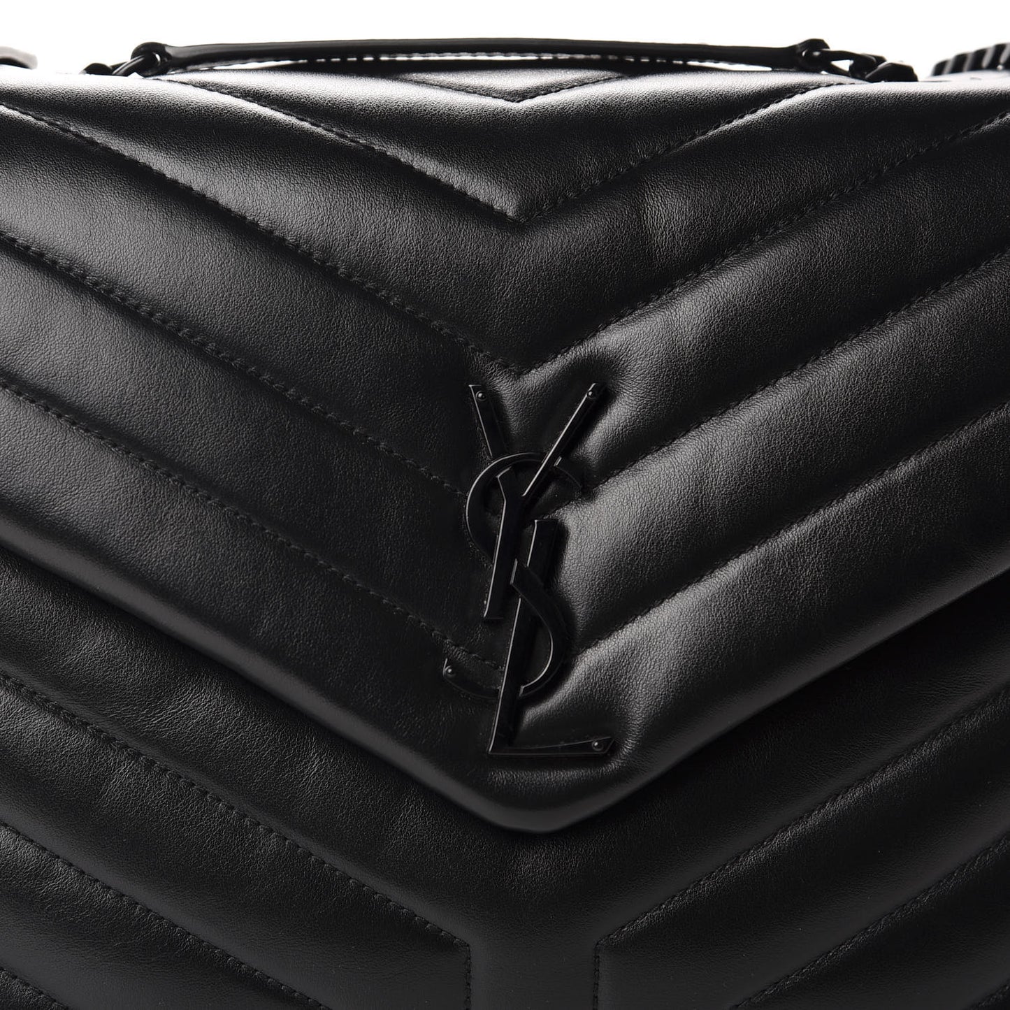 Calfskin Y Quilted Monogram Medium Loulou Chain Satchel Black