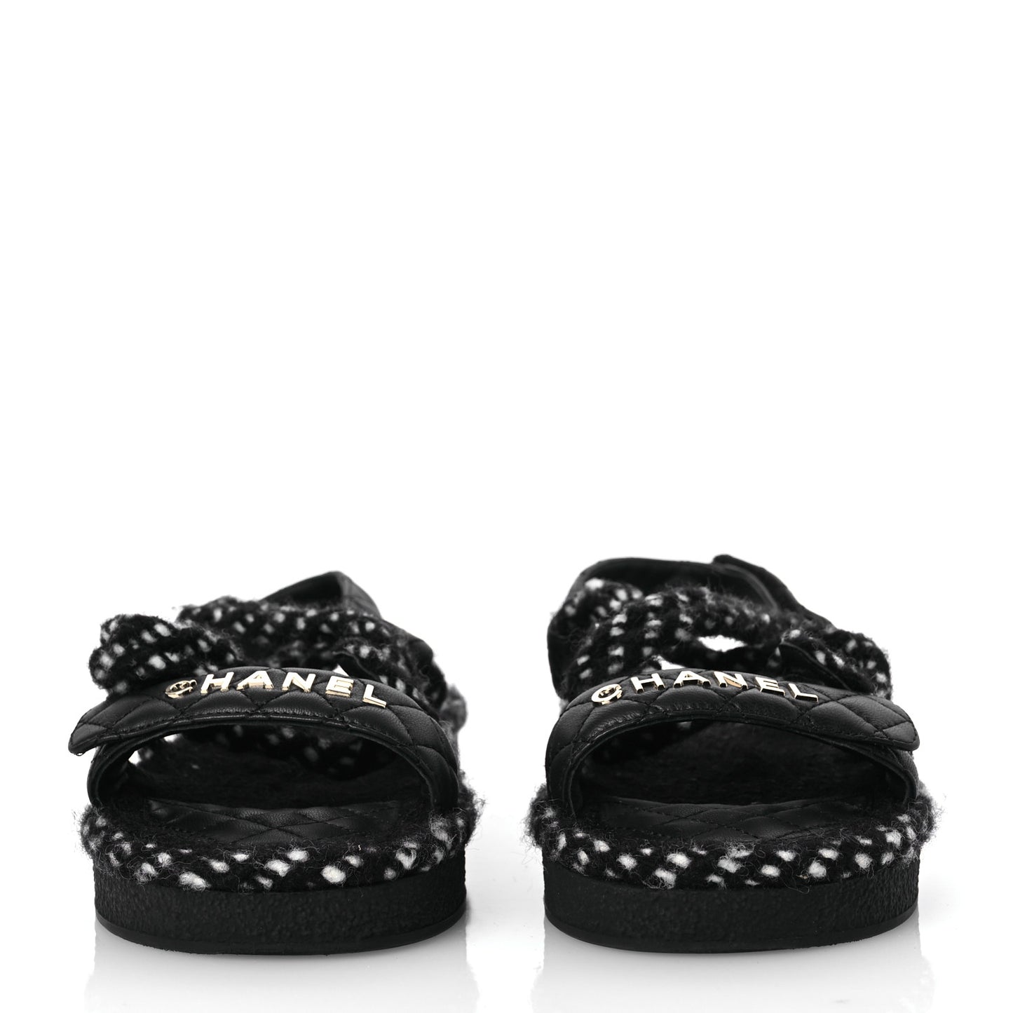 Cord Lambskin Quilted Logo Sandals 37 Black White