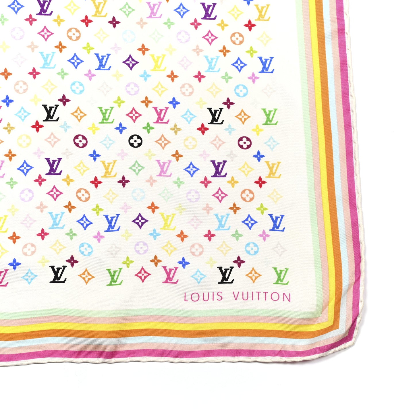 Silk Monogram Square Scarf White Multicolor